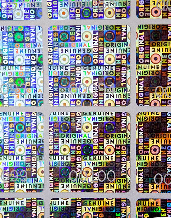 Hologramm Sicherheitsetiketten – «ORIGINAL, GENUINE», 23 x 23 mm